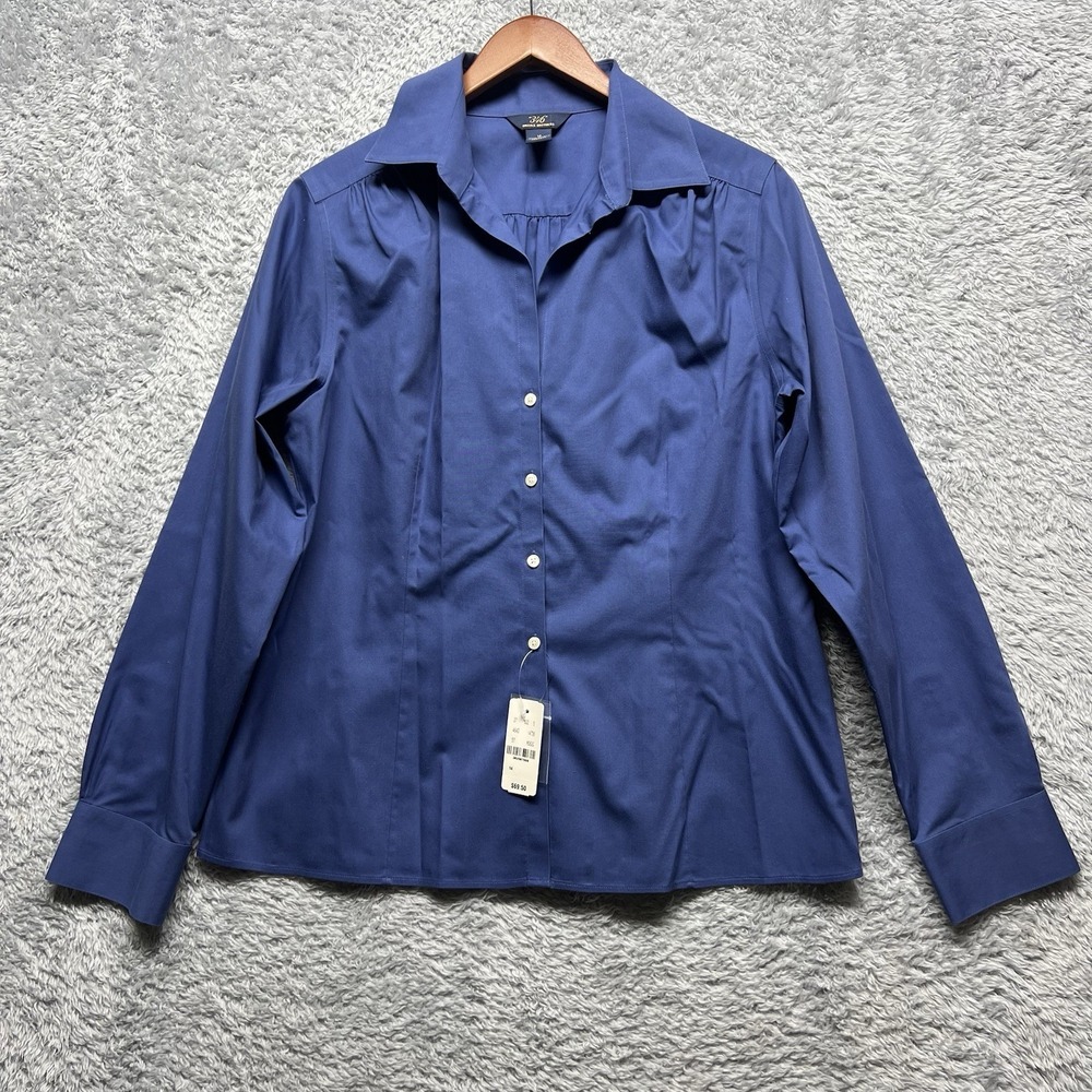 Brooks Brothers 346 Top Womens 14 Blue Button Up Preppy Business Casual New
